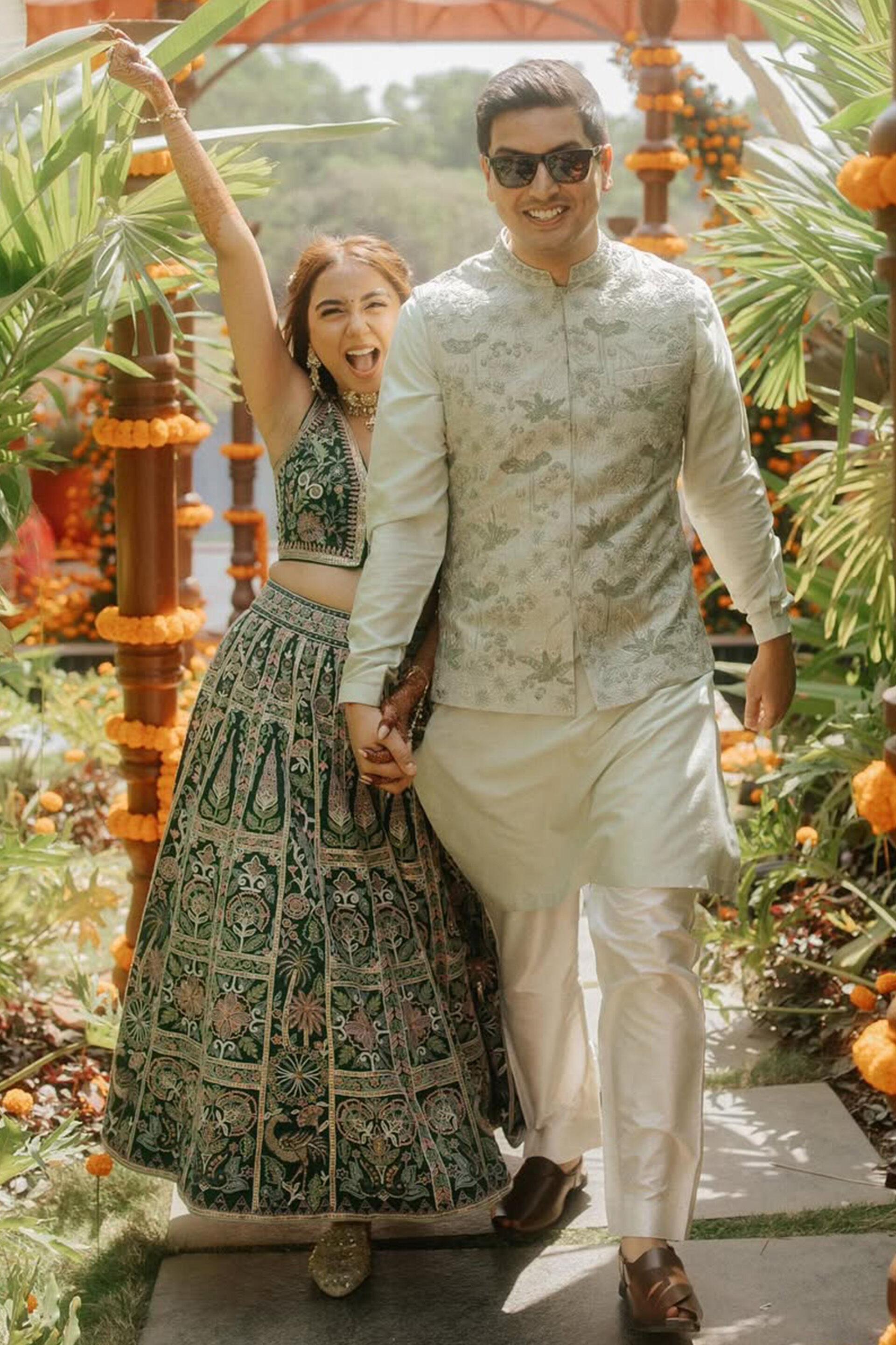 The Greens Embroidered Nehru Jacket Set - Sage Green, , image 3